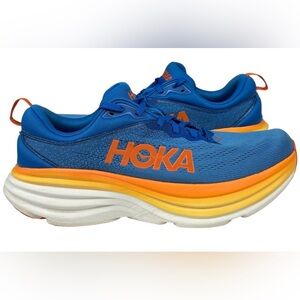 HOKA One One Bondi 8 Running Shoes Men 9.5 D Blue And Orange Sneakers Lace Up